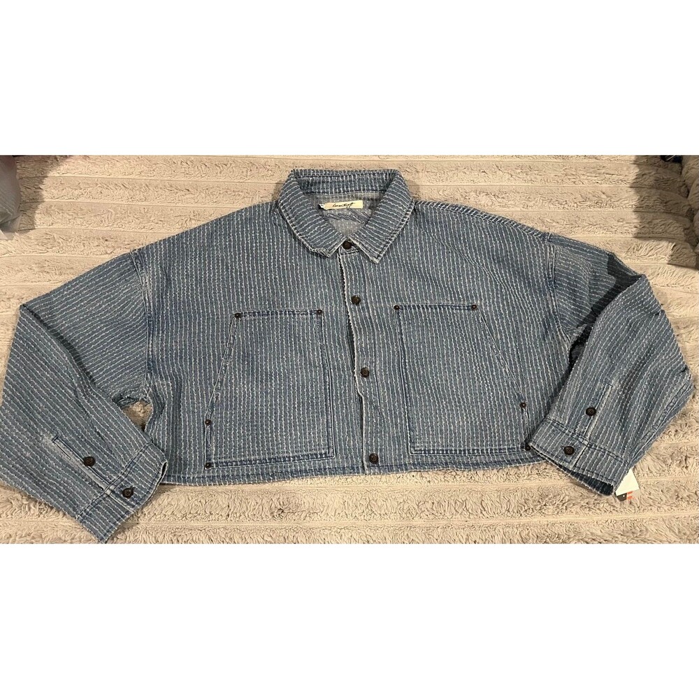 Honor The Gift Blue Striped Cropped Denim Workwear Jacket Women’s XL